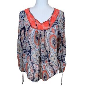 Umgee boho pheasant style embroidered blouse size small